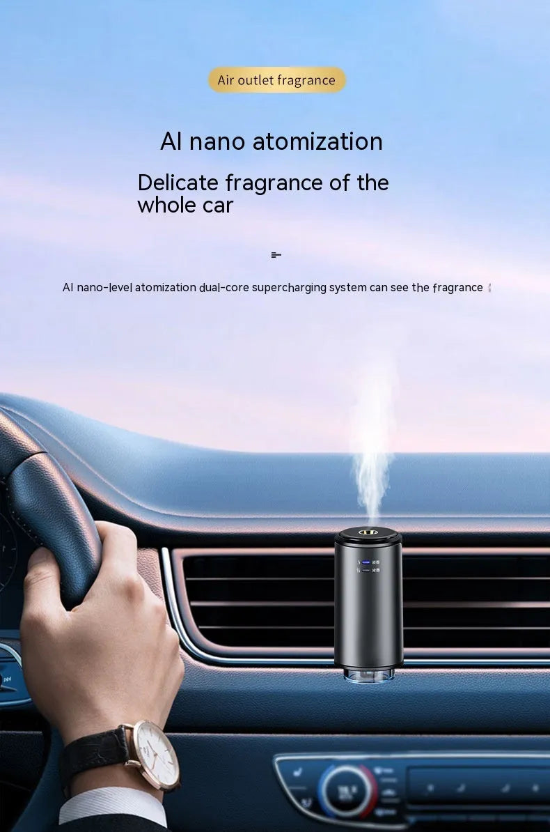Obsidian Black smart car air vent clip diffuser with essential oil bottle.