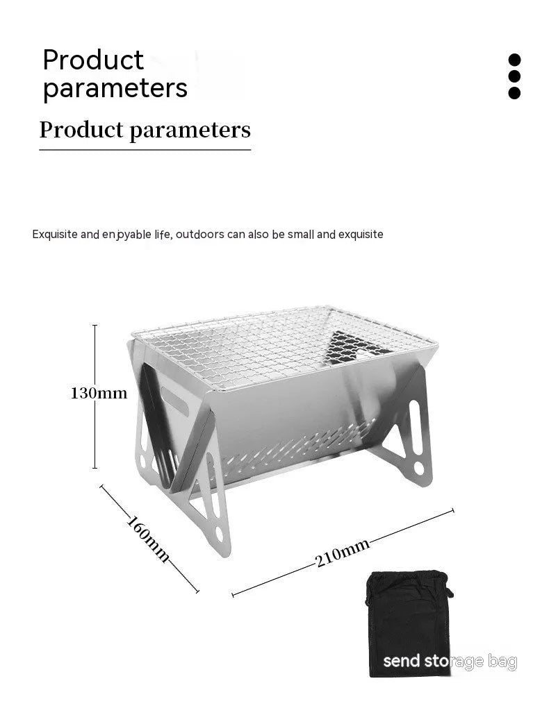 Large stainless steel folding barbecue oven and grill with storage bag.
