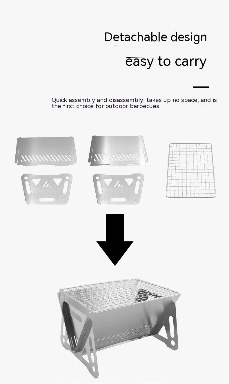Large stainless steel folding barbecue oven and grill with storage bag.