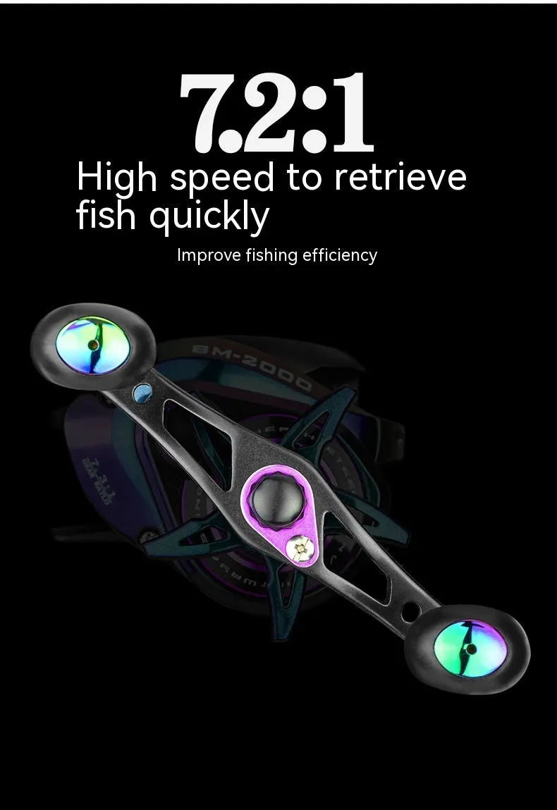 BM2000 water drop-shaped fishing reel with magnetic brake system shown in product packaging