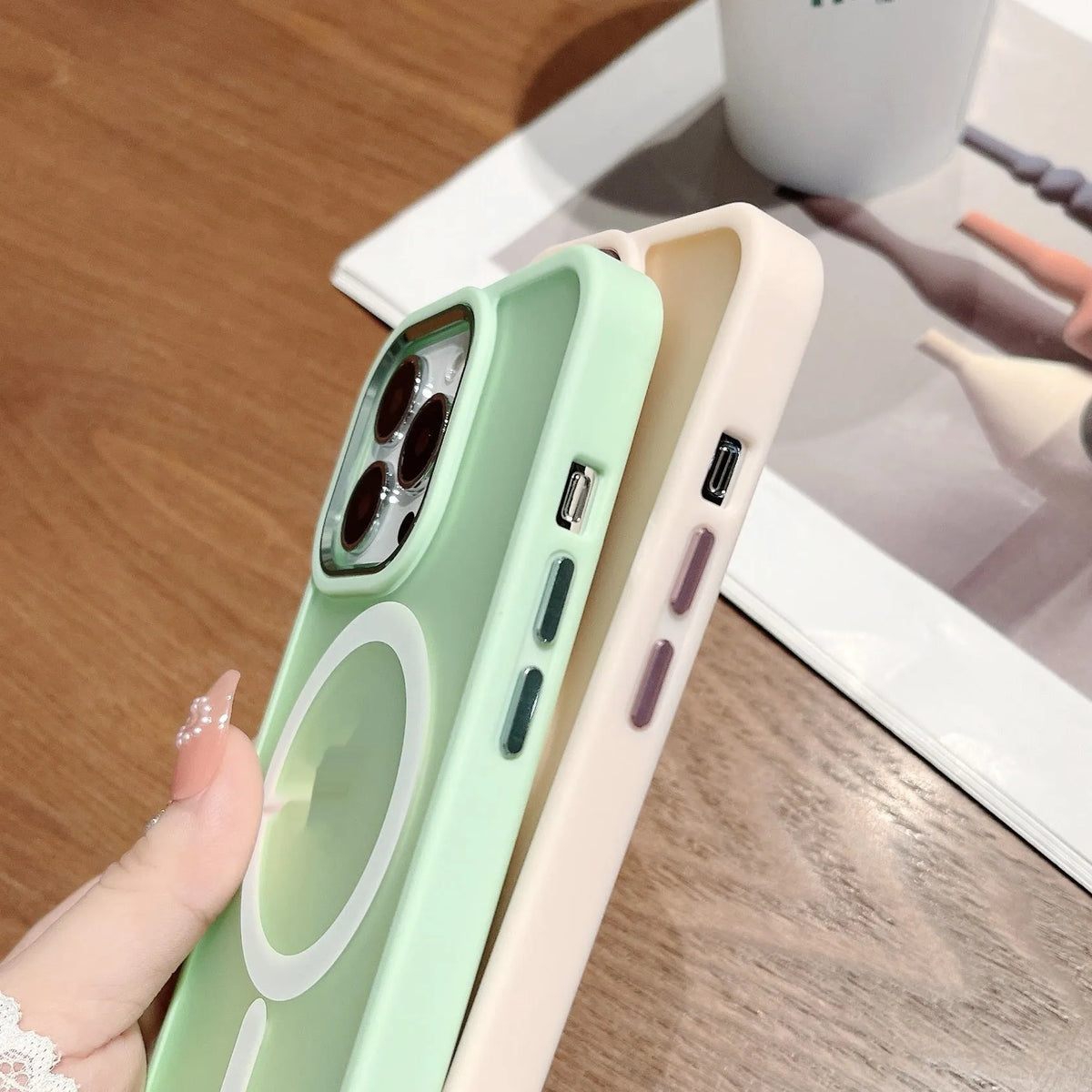 Magnetic matte phone case for iPhone 11-15 Pro Max in black, pink, green, blue, white and transparent