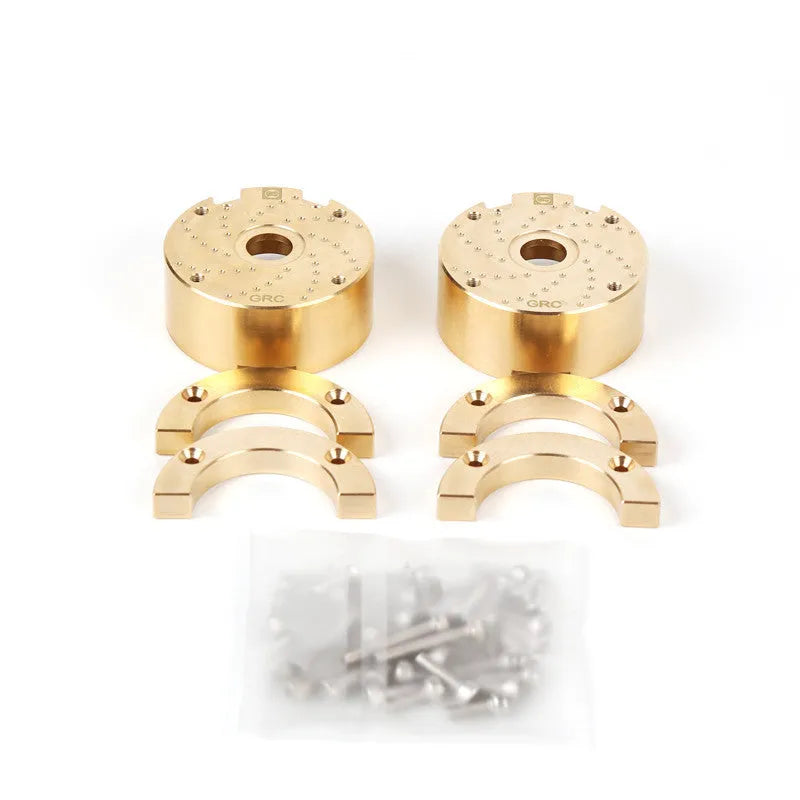 Brass gearbox cover replica metal accessory for axle door models and displays.