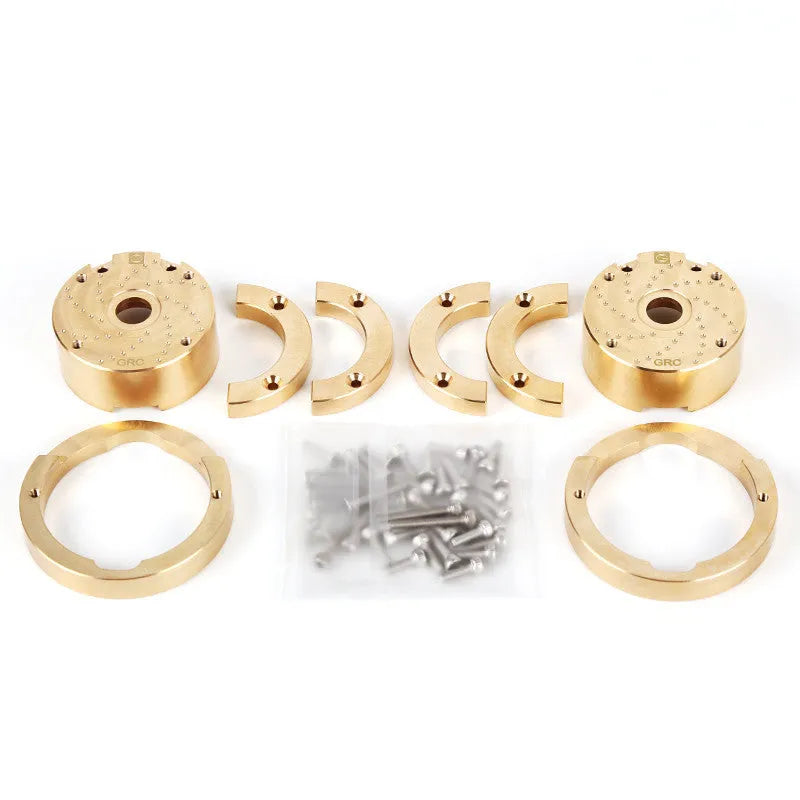 Brass gearbox cover replica metal accessory for axle door models and displays.