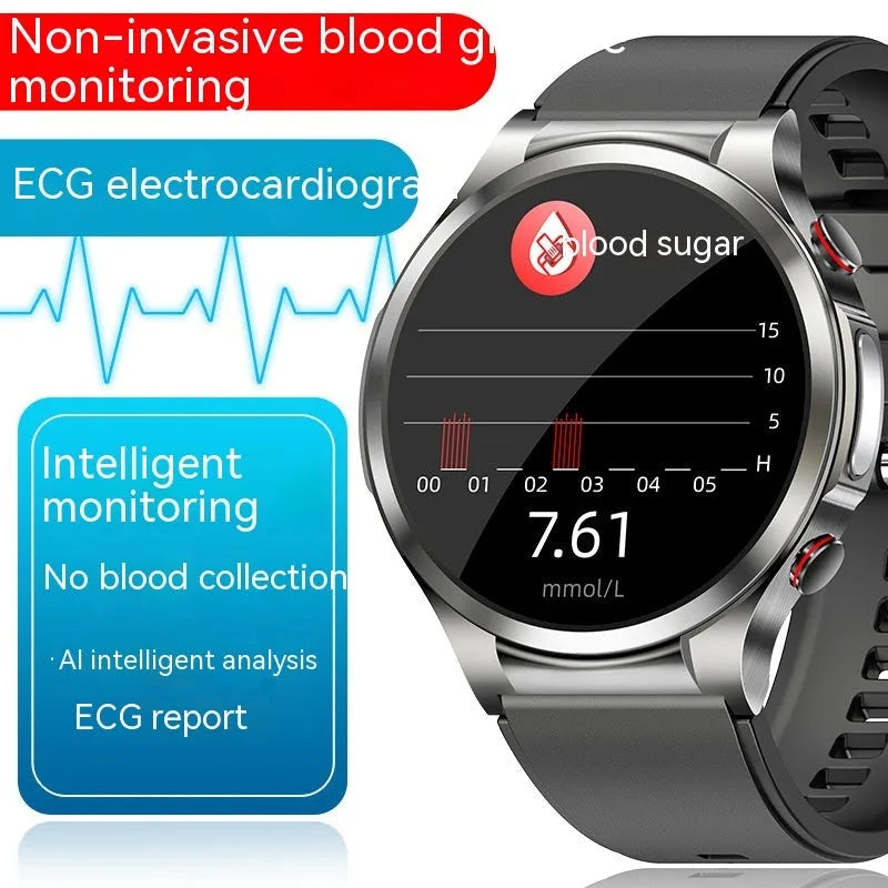 Hot W11 blood sugar monitoring smart bracelet in black with AMOLED screen and TPU strap