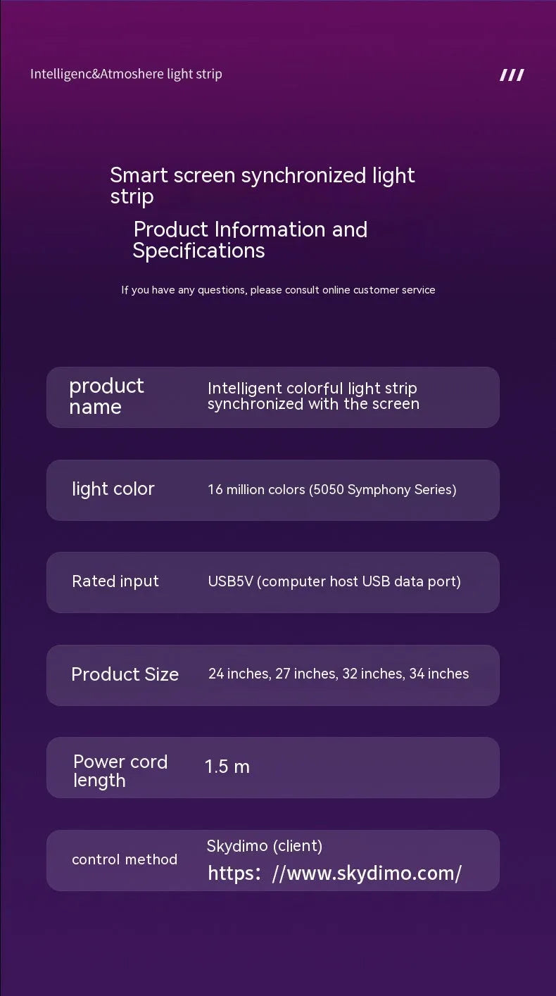 RGB esports monitor backlight 5W silicone IP65 screen sync light strip for 24 to 34 inch displays