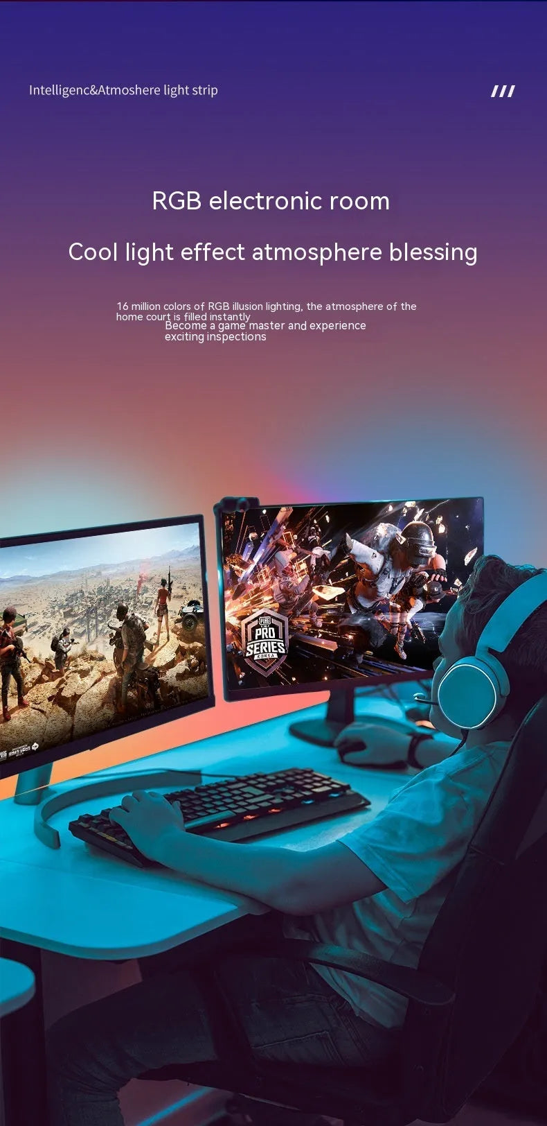 RGB esports monitor backlight 5W silicone IP65 screen sync light strip for 24 to 34 inch displays