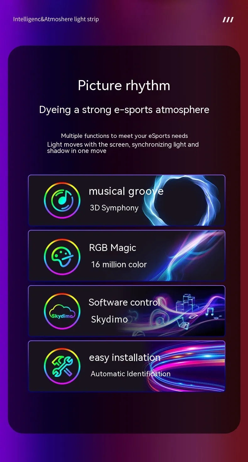 RGB esports monitor backlight 5W silicone IP65 screen sync light strip for 24 to 34 inch displays