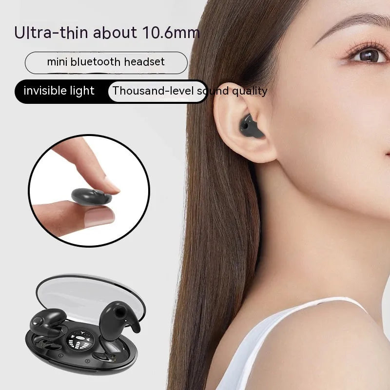 Black, white or skin in-ear Bluetooth 5.3 headset, mini lightweight plastic earphone with 10m range.
