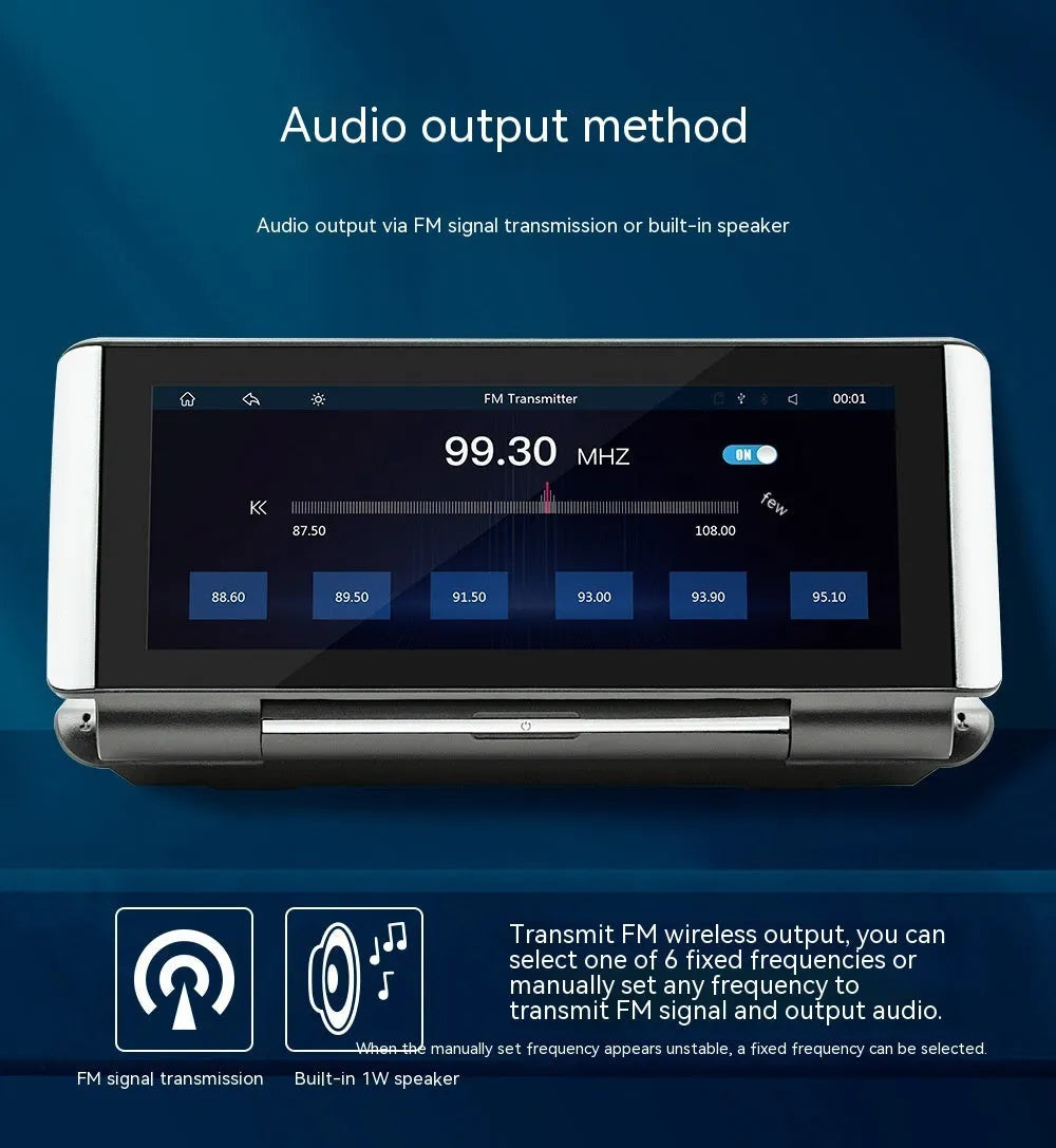 6.86 inch dashboard-mounted car MP5 player with wireless CarPlay on a black plastic unit.