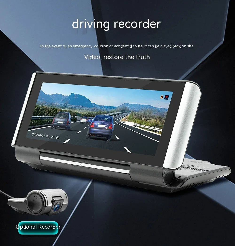 6.86 inch dashboard-mounted car MP5 player with wireless CarPlay on a black plastic unit.