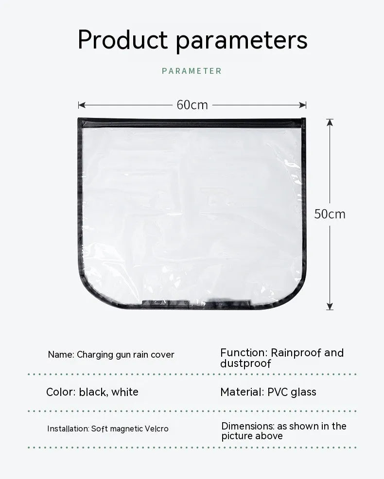 Black waterproof PVC cover with magnetic strips for an electric car charging gun port.