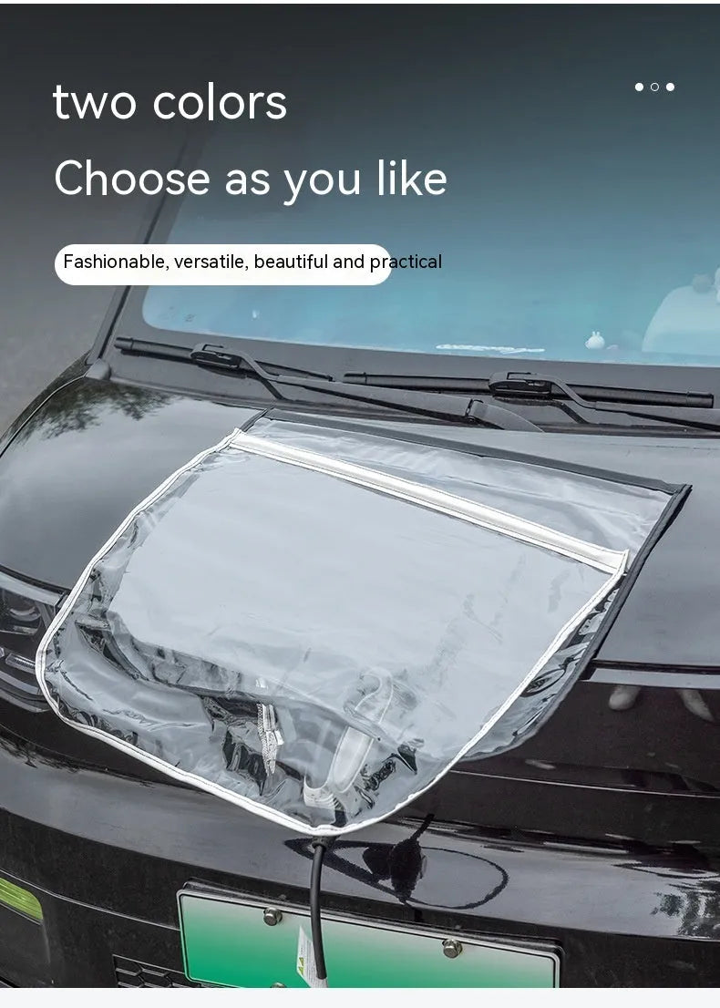 Black waterproof PVC cover with magnetic strips for an electric car charging gun port.