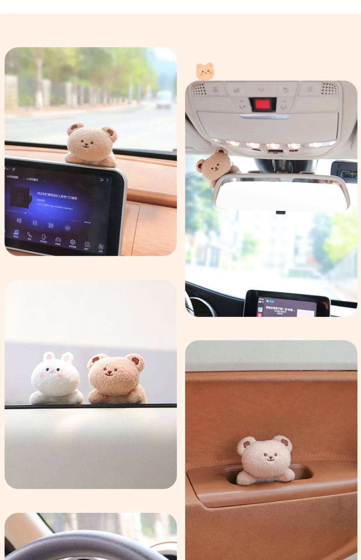 Fabric plush doll car decoration for dashboard in bear or rabbit cartoon designs