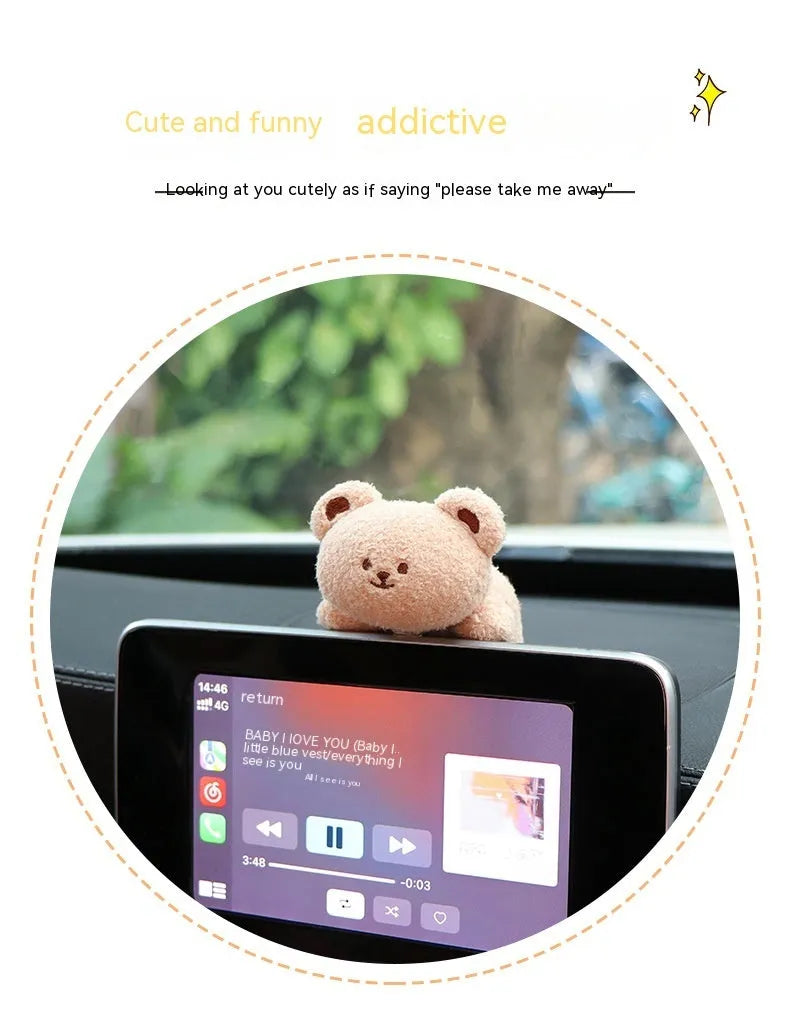 Fabric plush doll car decoration for dashboard in bear or rabbit cartoon designs