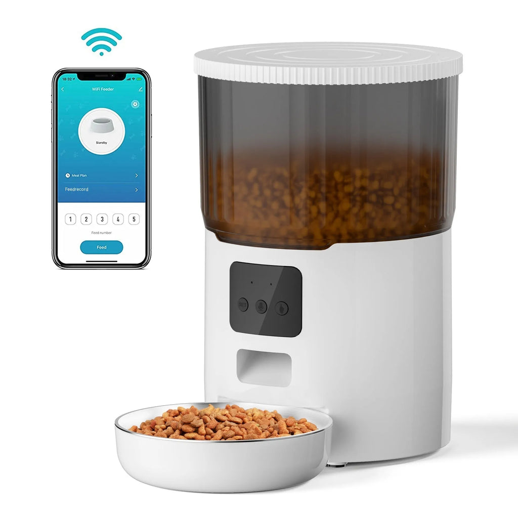 4L automatic pet feeder for dogs and cats, black or white transparent, button or WIFI control
