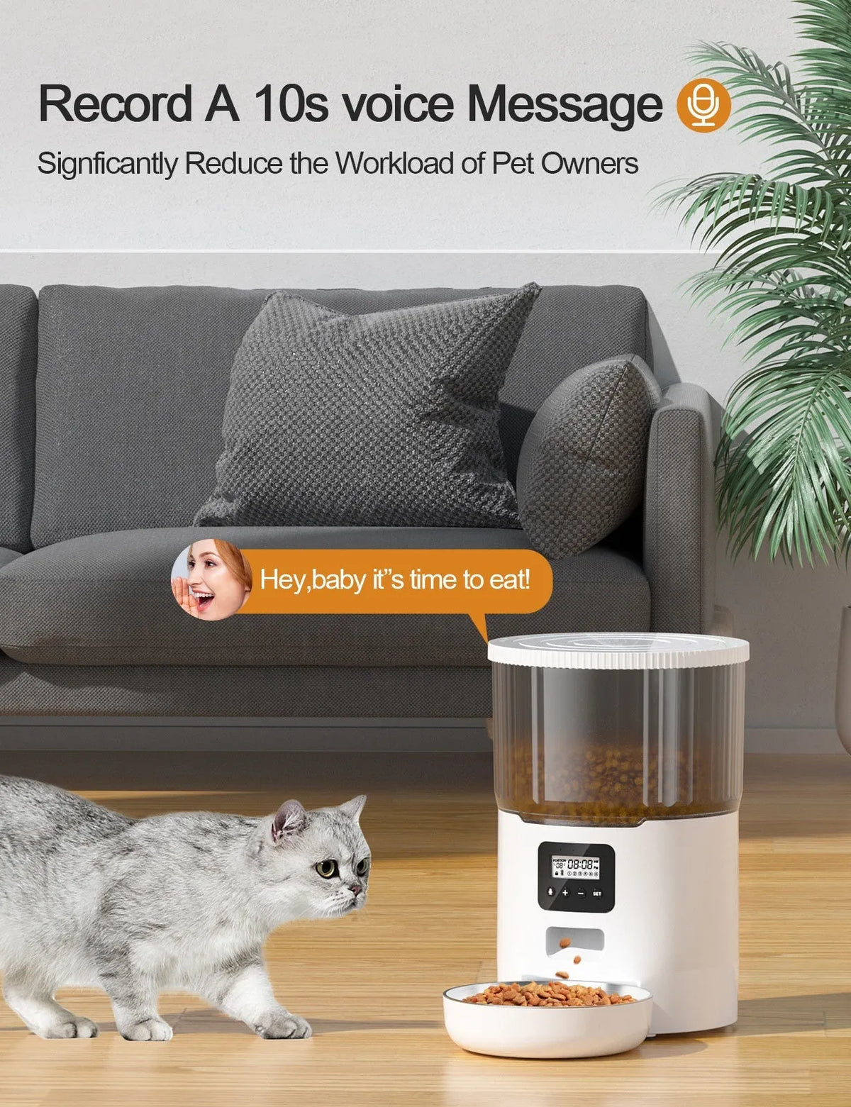 4L automatic pet feeder for dogs and cats, black or white transparent, button or WIFI control