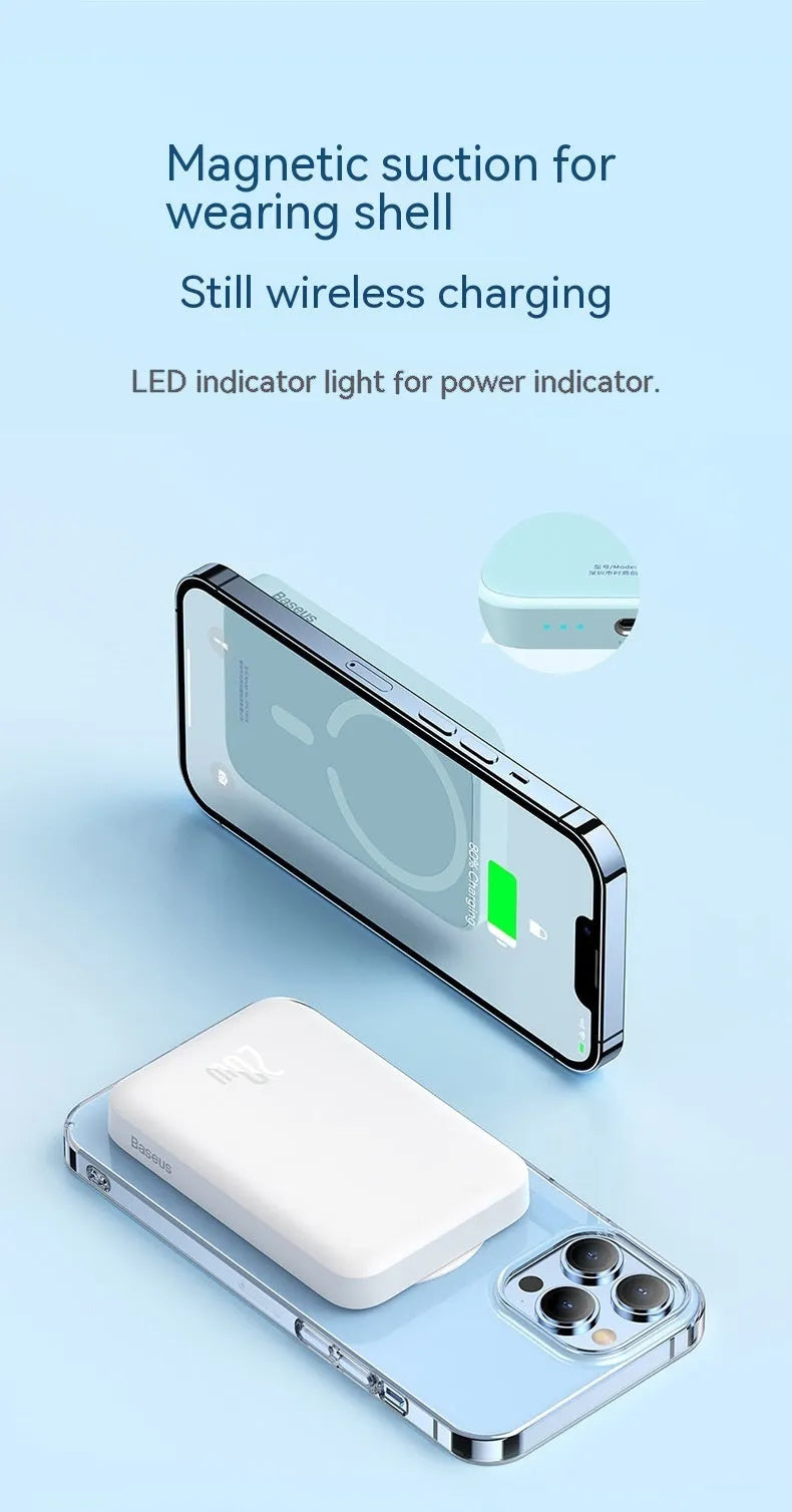 Magnetic wireless power bank in black, 10000mAh, with USB-C and 15W wireless charging