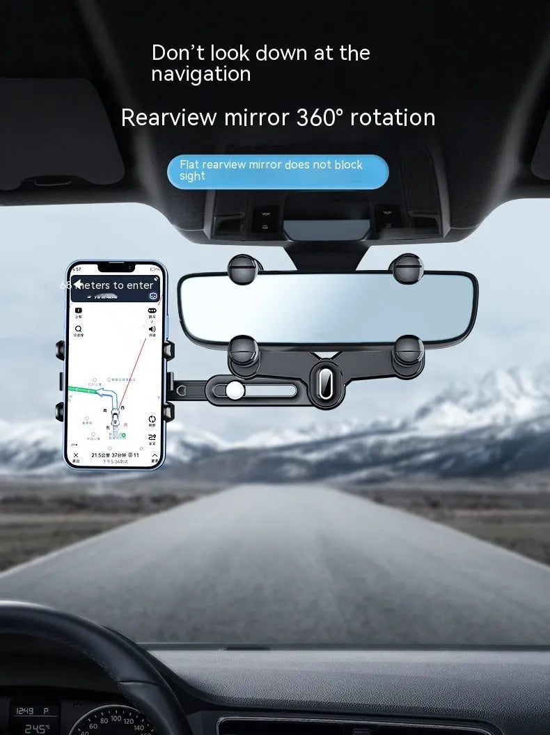 Car rear view mirror bracket phone holder with snap-on installation for 4-7 inch mobile phones