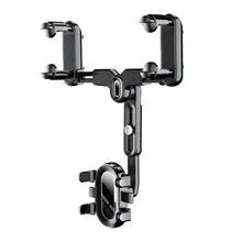 Car rear view mirror bracket phone holder with snap-on installation for 4-7 inch mobile phones