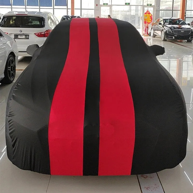 Elastic four-sided car seat cover for Ford Mustang in light grey colour, made from silk polyester fibre.