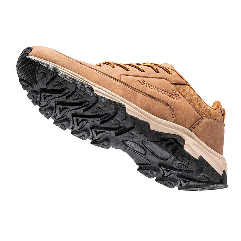 Men's black leather waterproof deodorant casual board shoes with front lace-up, side view
