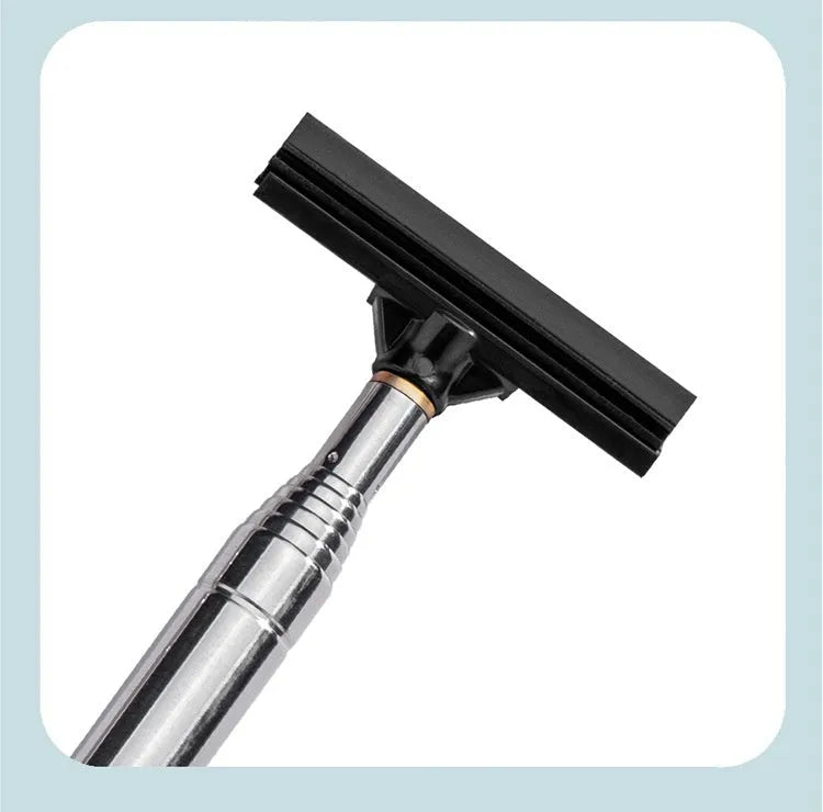 Multi-function telescopic rearview mirror wiper in black, folded at 22cm, with ABS handle and stainless steel shaft