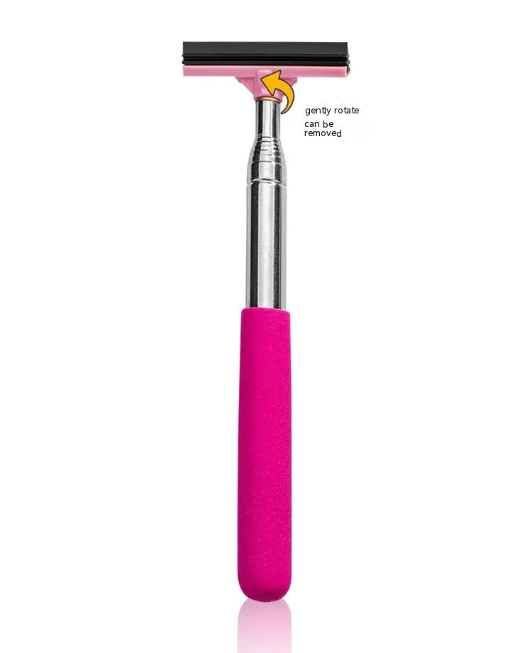 Multi-function telescopic rearview mirror wiper in black, folded at 22cm, with ABS handle and stainless steel shaft