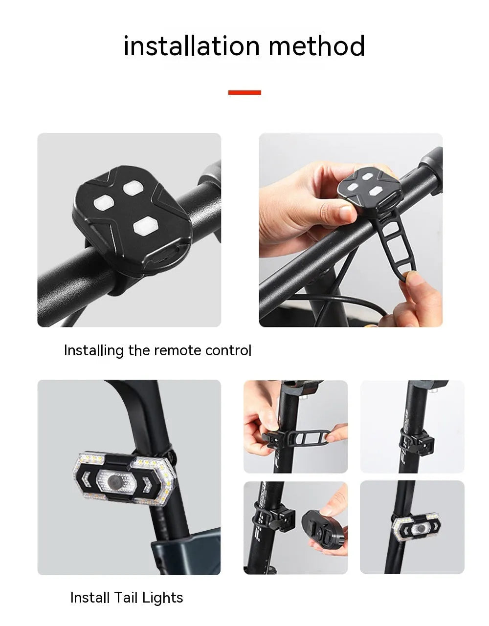Black wireless remote control car taillight with USB charging port and waterproof housing
