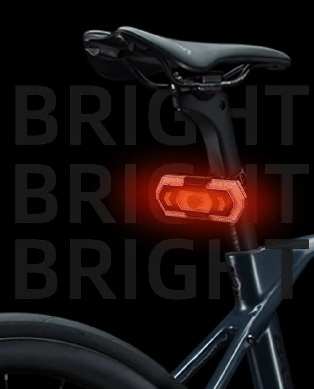 Black wireless remote control LED bicycle taillight with USB charging port