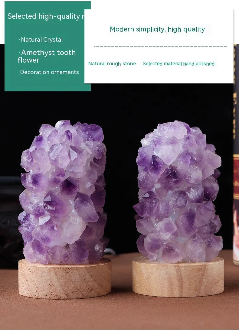 Amethyst crystal tooth flower USB night light with warm and cool white light settings