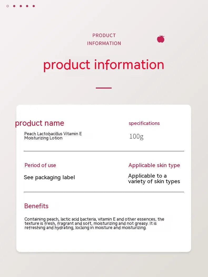 Peach lactic acid bacteria vitamin E body lotion 100g mild moisturising body cream tube for general use