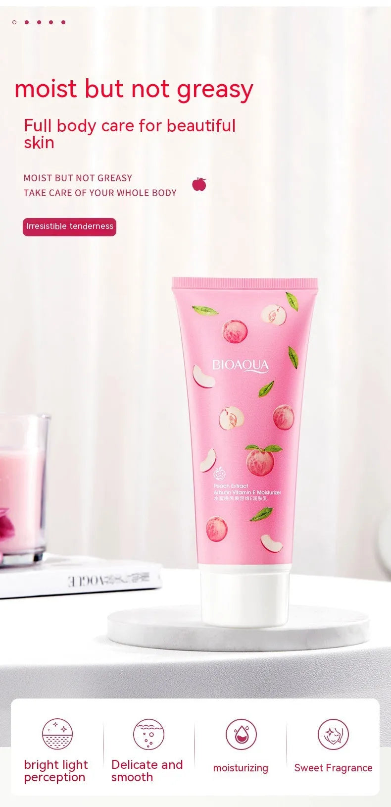 Peach lactic acid bacteria vitamin E body lotion 100g mild moisturising body cream tube for general use