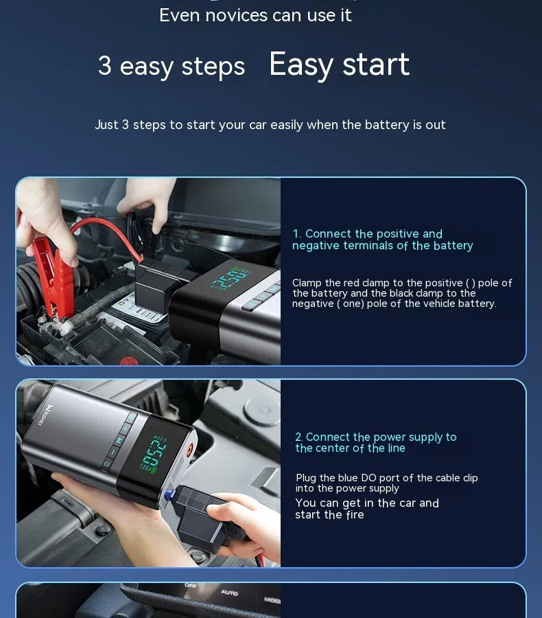 12400mAh car jump starter emergency power supply with aluminium alloy housing and LED light