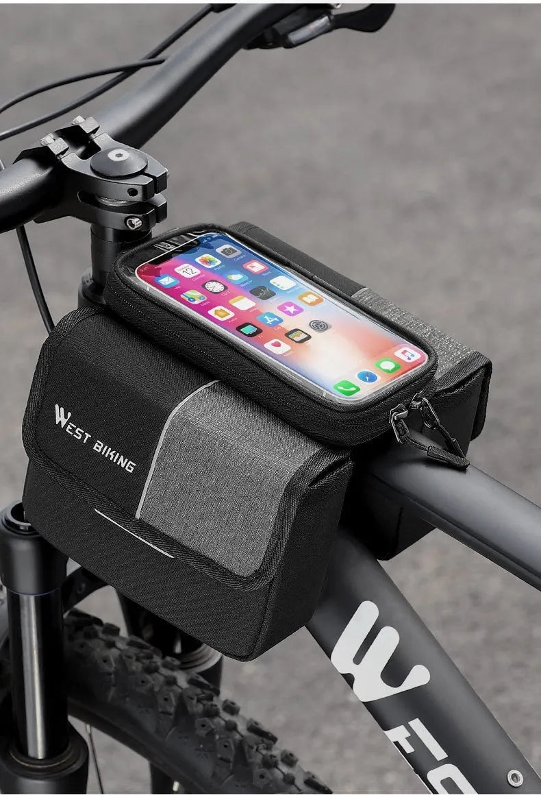 Black and gray Oxford cloth bicycle saddle bag with bilateral tube design