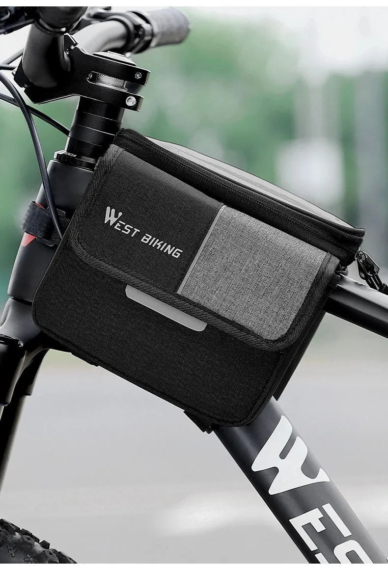 Black and gray Oxford cloth bicycle saddle bag with bilateral tube design