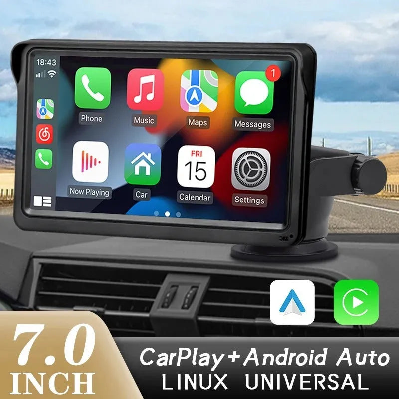 7-inch car multimedia display screen with wireless CarPlay and Bluetooth 5.0 connectivity for vehicle installation