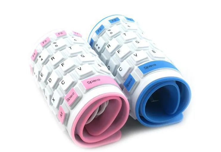 Folding waterproof silicone keyboard USB in six colours black blue green orange pink purple