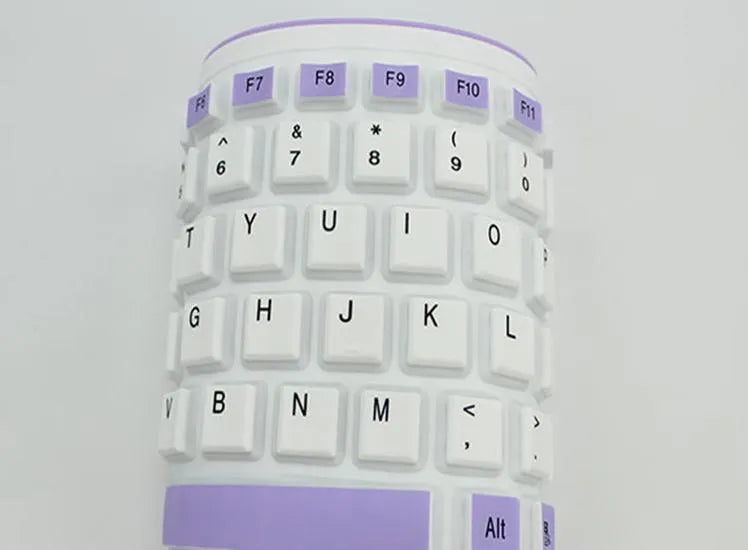 Folding waterproof silicone keyboard USB in six colours black blue green orange pink purple