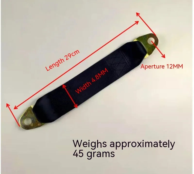 Electric door limit fixing strap with universal vehicle compatibility and mounting hardware