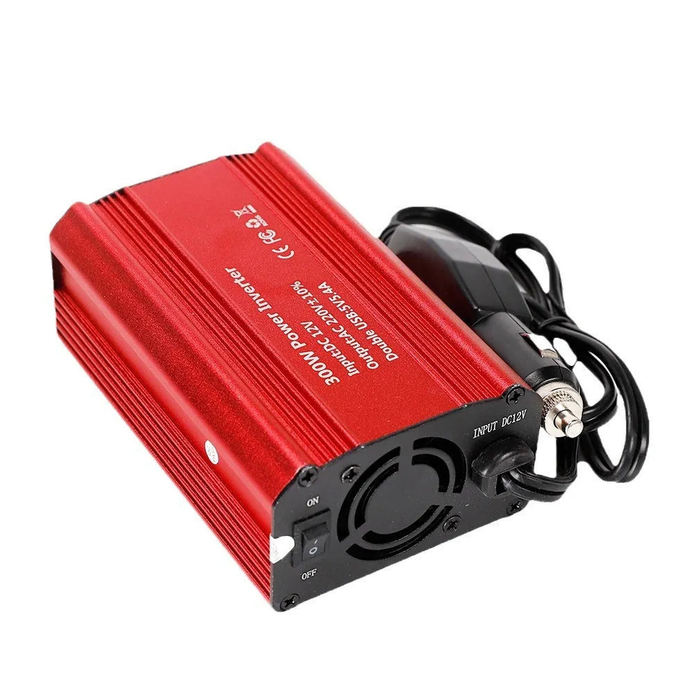 FM300X 300W modified wave car inverter with aluminium alloy shell, dual USB ports, and indicator light