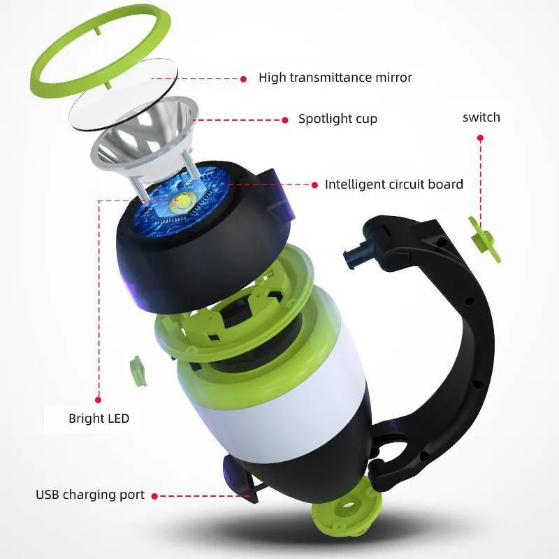 Black green 3-in-1 multifunctional LED lamp with foldable design and USB charging port