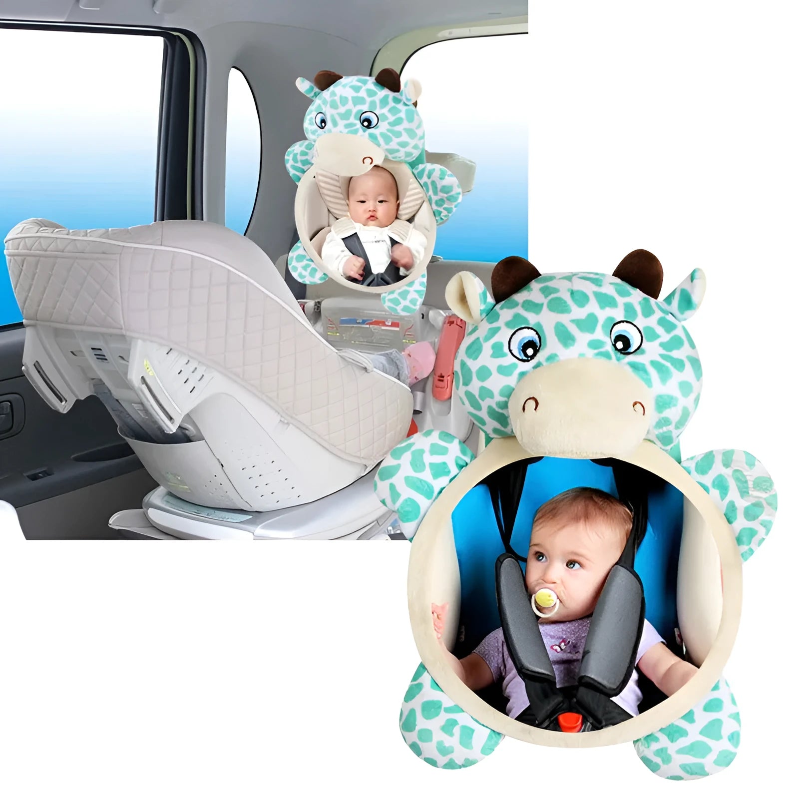 Adjustable safety car baby mirror with acrylic surface and super soft short plush animal design in multiple styles