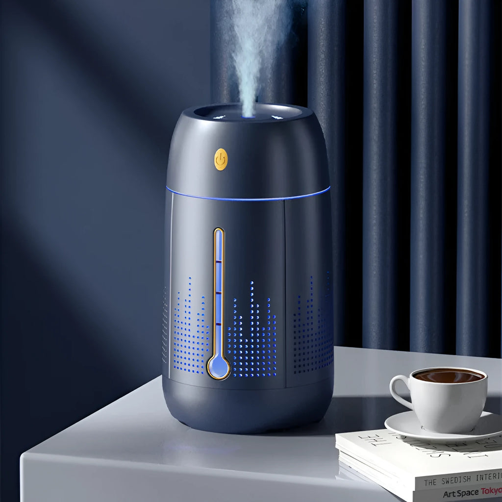Round plastic household USB aromatherapy humidifier with colourful ambient light and single fog outlet