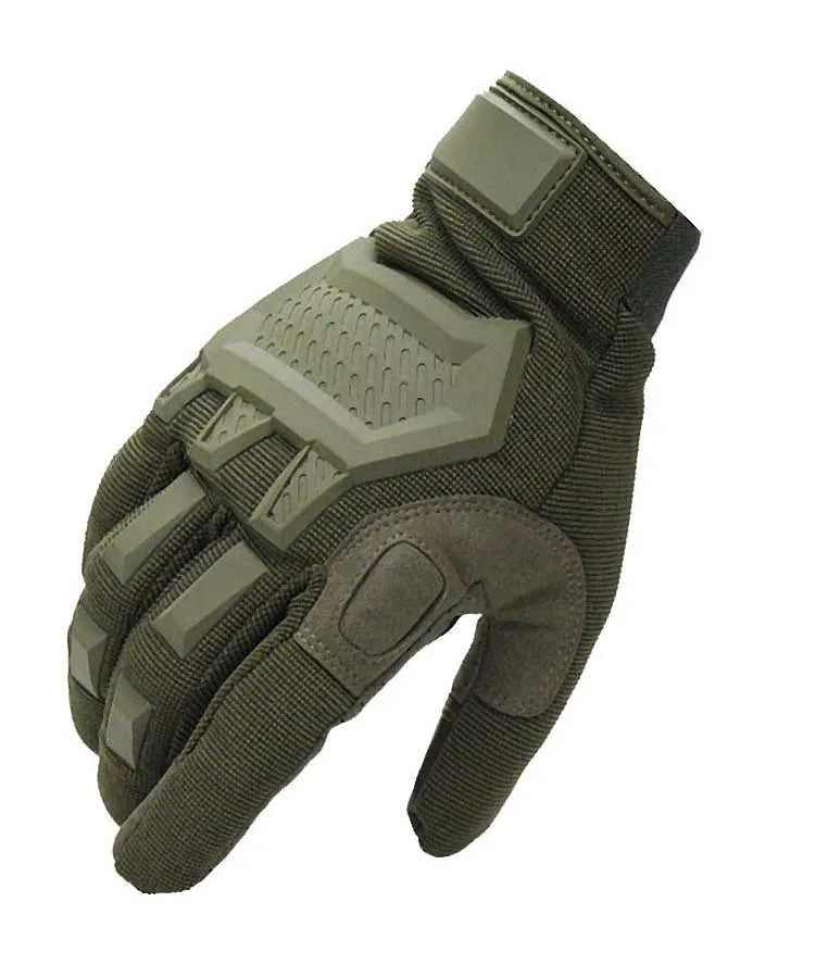 Touch screen tactical gloves for men in black with rubber knuckle and reinforced palm, full finger design