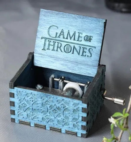Handmade pine wooden music box, 6.4 x 5.2 x 4.2 cm, carved themed home decoration with inkjet pattern