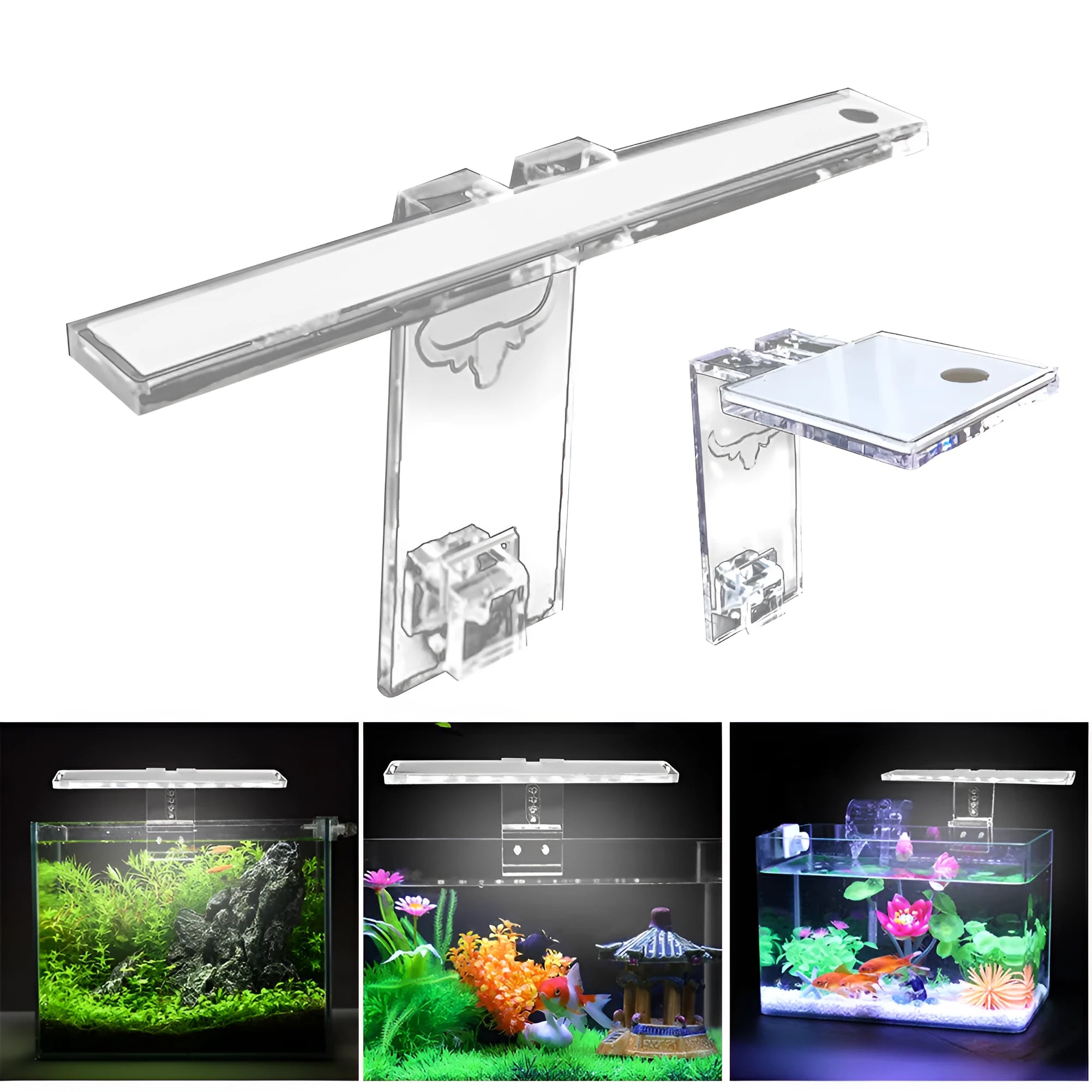 LED fish tank light with transparent acrylic body and touch switch for 10mm tank wall