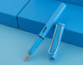 Engravable fountain pen with iridium nib, visual ink window, 0.38mm and 0.5mm options, plastic metal barrel