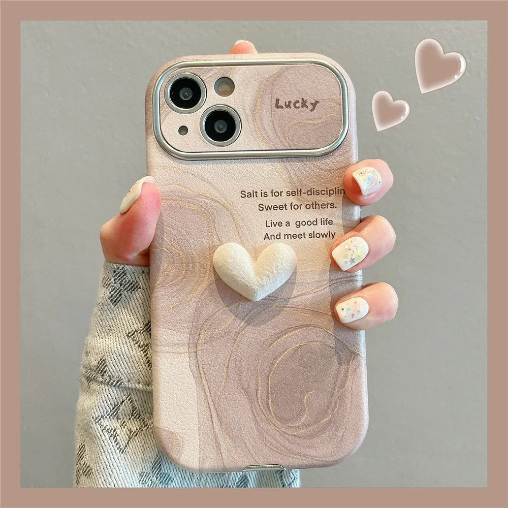 Large window lambskin silicone phone case in coffee colour with three-dimensional relief pattern compatible with iPhone