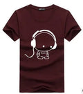 Men's loose casual short sleeved T-shirt with round neck and cartoon print, cotton blend, sizes S to 5XL, eight colours.