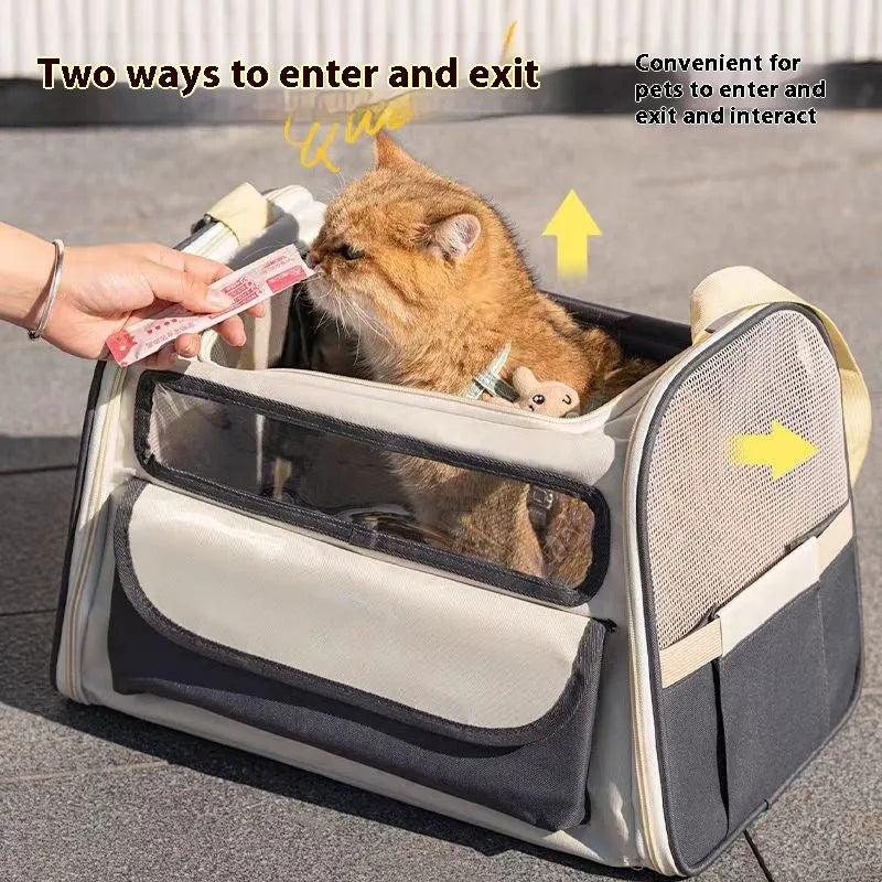 See through breathable large capacity pet bag foldable travel carrier for small pets in blue